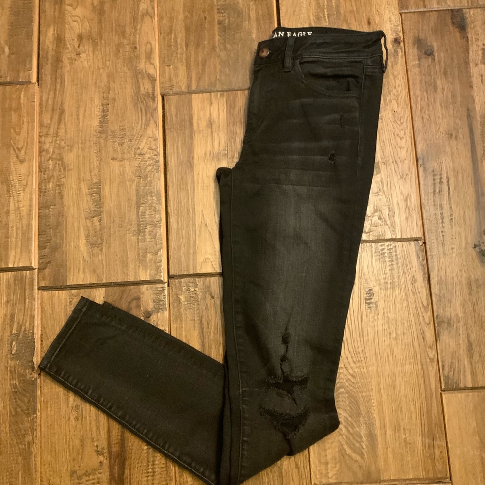 American Eagle Super Stretch Long Distressed Blac… - image 1